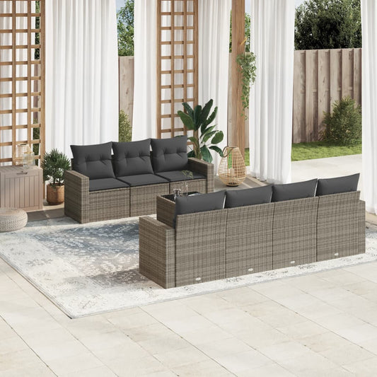 8-tlg. Garten-Sofagarnitur mit Kissen Grau Poly Rattan - Pazzar.ch