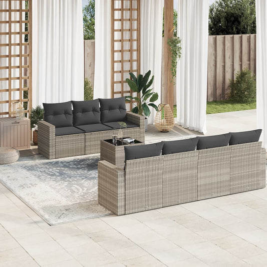 8-tlg. Garten-Sofagarnitur mit Kissen Hellgrau Poly Rattan - Pazzar.ch