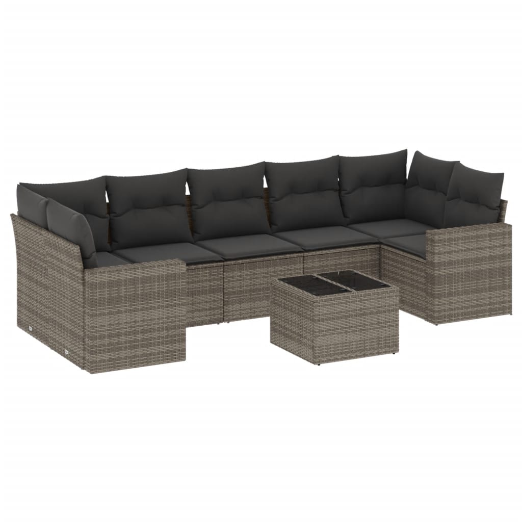 8-tlg. Garten-Sofagarnitur mit Kissen Grau Poly Rattan - Pazzar.ch