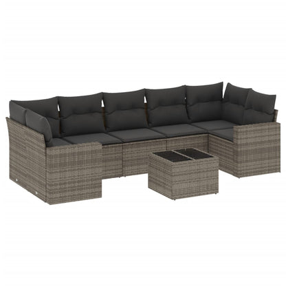 8-tlg. Garten-Sofagarnitur mit Kissen Grau Poly Rattan - Pazzar.ch