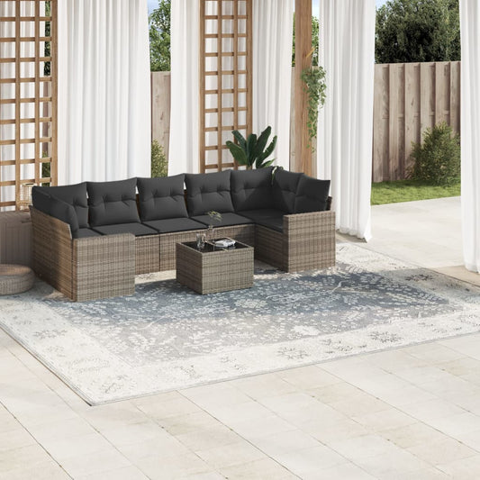 8-tlg. Garten-Sofagarnitur mit Kissen Grau Poly Rattan - Pazzar.ch