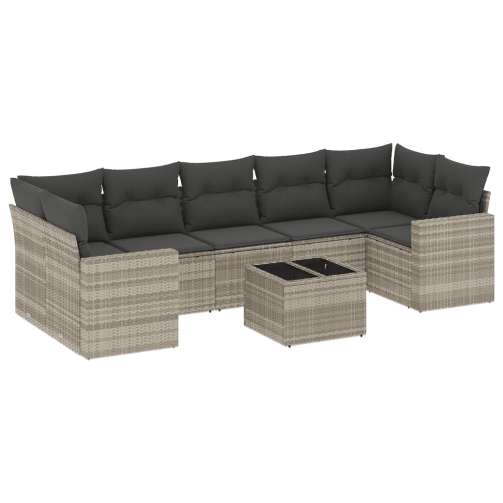 8-tlg. Garten-Sofagarnitur mit Kissen Hellgrau Poly Rattan - Pazzar.ch