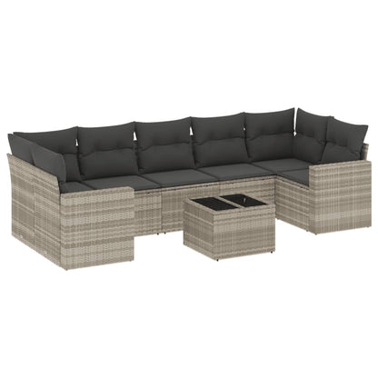 8-tlg. Garten-Sofagarnitur mit Kissen Hellgrau Poly Rattan - Pazzar.ch