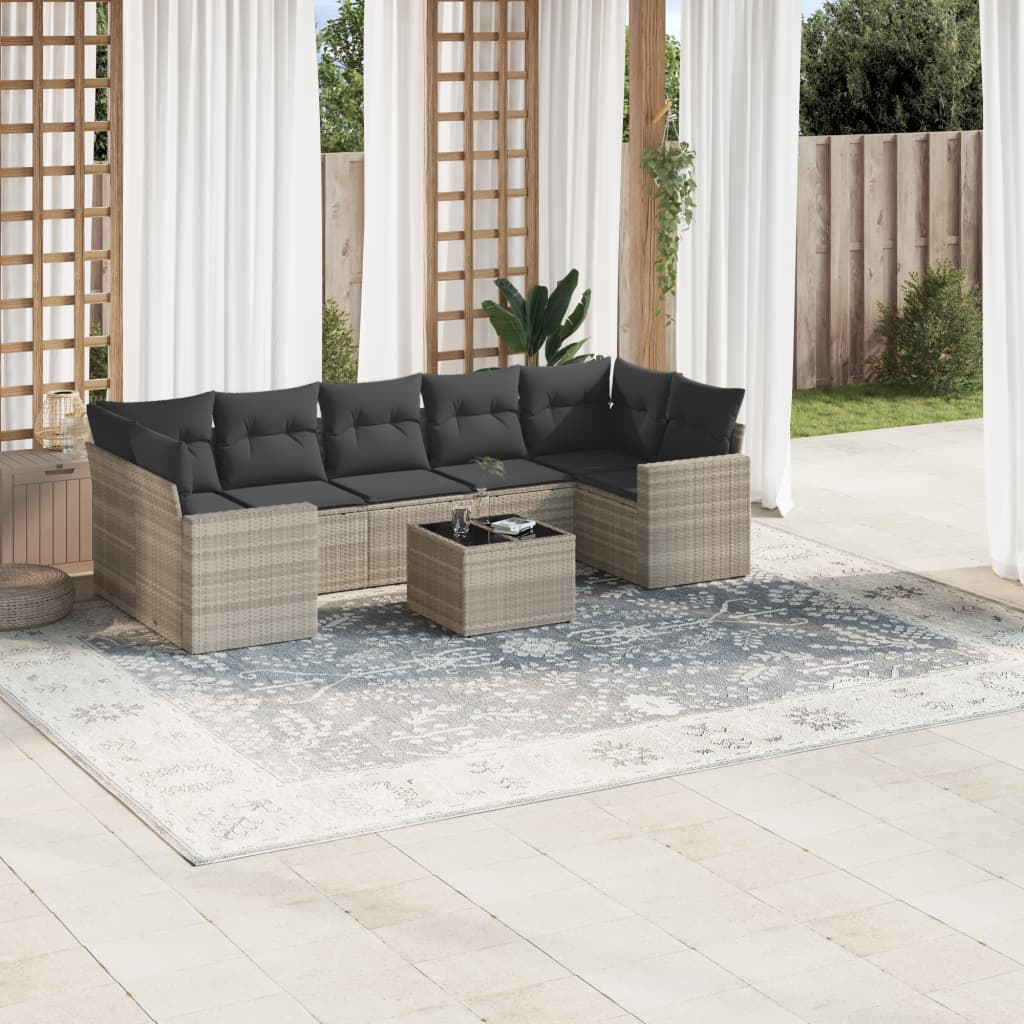 8-tlg. Garten-Sofagarnitur mit Kissen Hellgrau Poly Rattan - Pazzar.ch