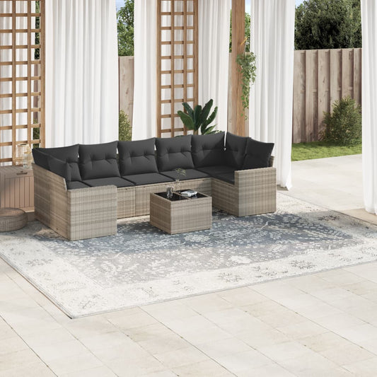 8-tlg. Garten-Sofagarnitur mit Kissen Hellgrau Poly Rattan - Pazzar.ch