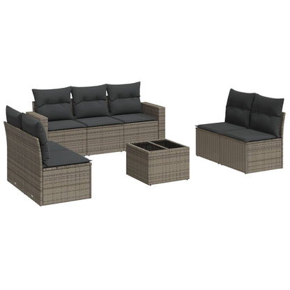 8-tlg. Garten-Sofagarnitur mit Kissen Grau Poly Rattan - Pazzar.ch
