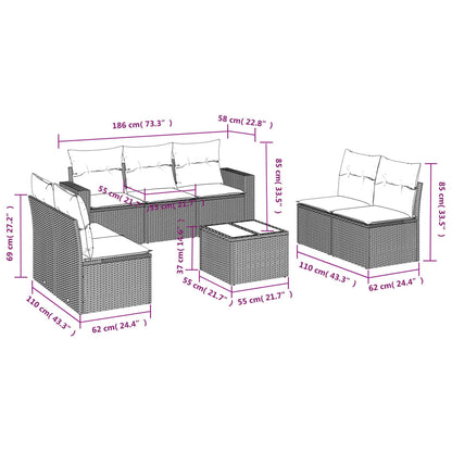 8-tlg. Garten-Sofagarnitur mit Kissen Grau Poly Rattan - Pazzar.ch