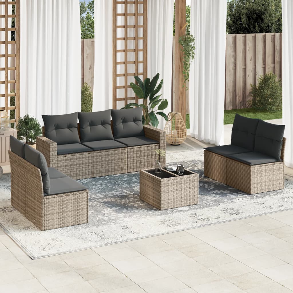 8-tlg. Garten-Sofagarnitur mit Kissen Grau Poly Rattan - Pazzar.ch
