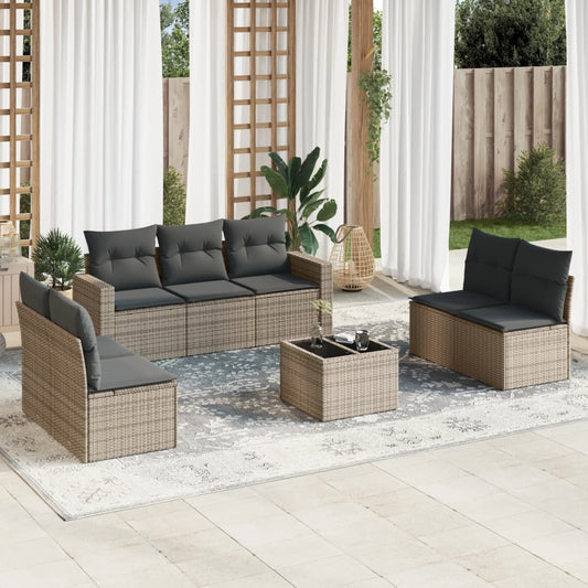 8-tlg. Garten-Sofagarnitur mit Kissen Grau Poly Rattan - Pazzar.ch