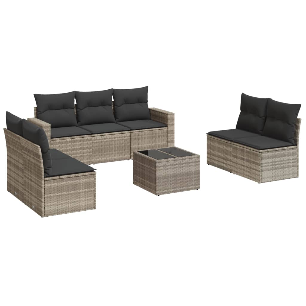 8-tlg. Garten-Sofagarnitur mit Kissen Hellgrau Poly Rattan - Pazzar.ch