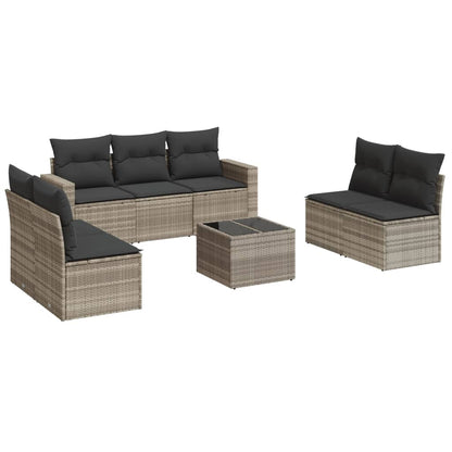8-tlg. Garten-Sofagarnitur mit Kissen Hellgrau Poly Rattan - Pazzar.ch