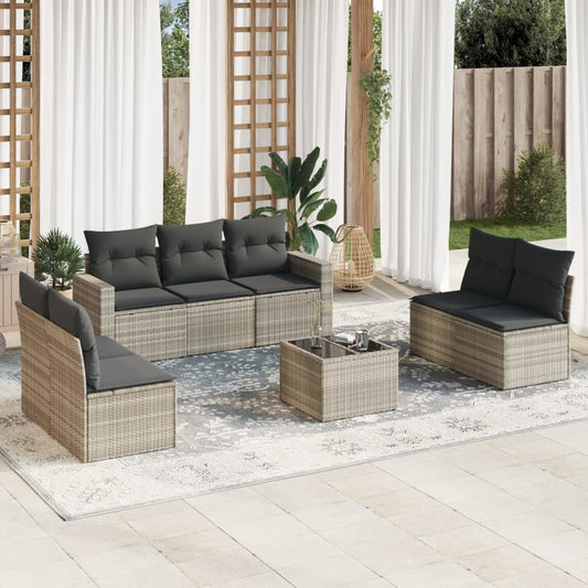 8-tlg. Garten-Sofagarnitur mit Kissen Hellgrau Poly Rattan - Pazzar.ch