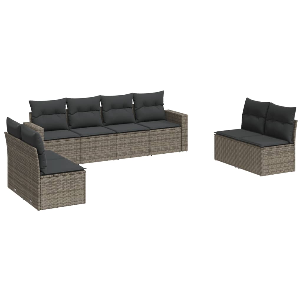 8-tlg. Garten-Sofagarnitur mit Kissen Grau Poly Rattan - Pazzar.ch