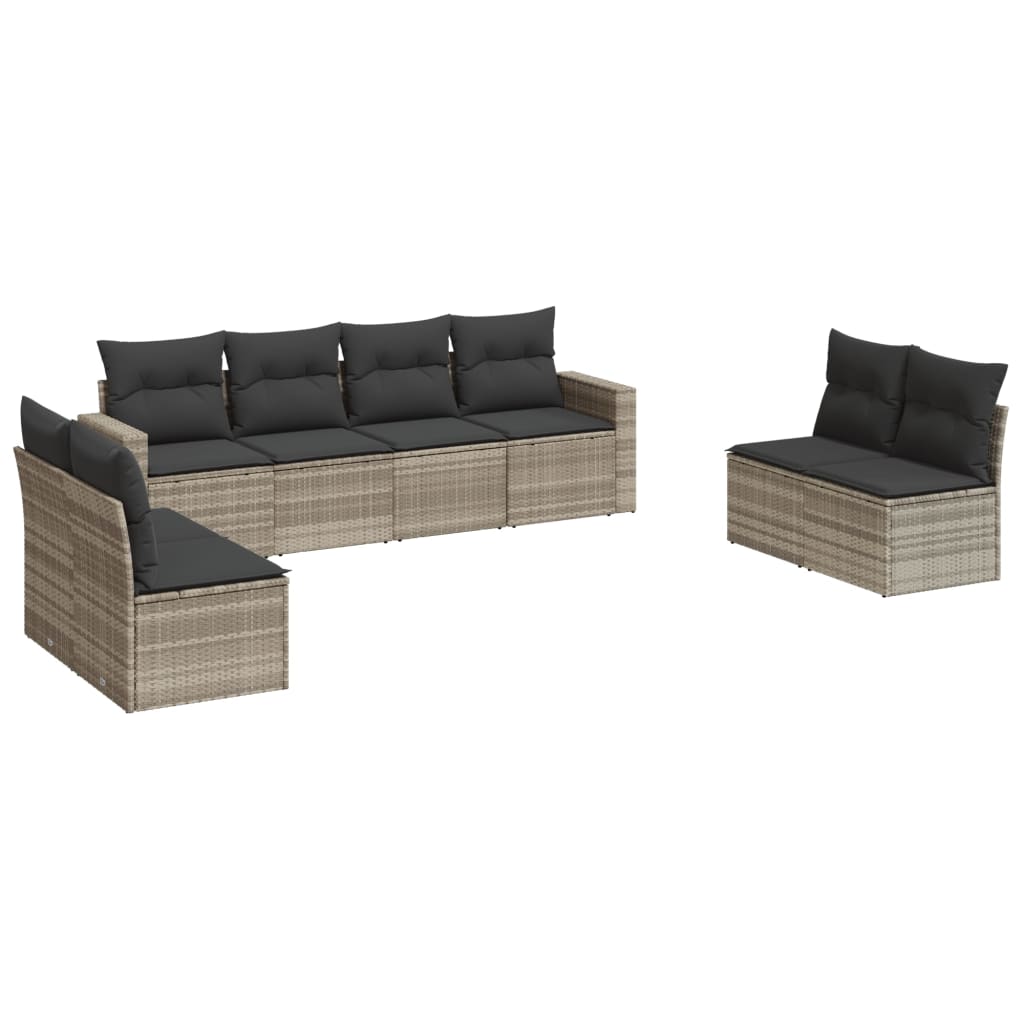 8-tlg. Garten-Sofagarnitur mit Kissen Hellgrau Poly Rattan - Pazzar.ch
