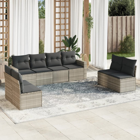 8-tlg. Garten-Sofagarnitur mit Kissen Hellgrau Poly Rattan - Pazzar.ch