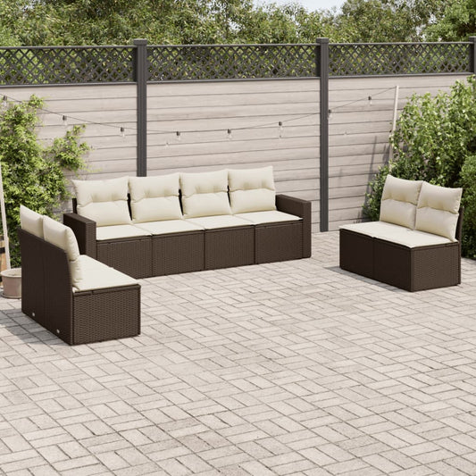 8-tlg. Garten-Sofagarnitur mit Kissen Braun Poly Rattan - Pazzar.ch