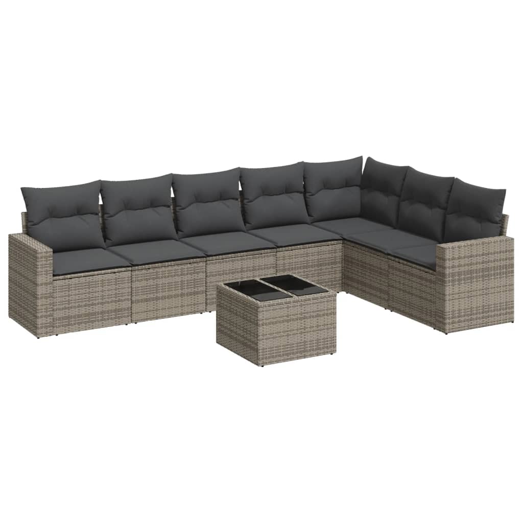 8-tlg. Garten-Sofagarnitur mit Kissen Grau Poly Rattan - Pazzar.ch