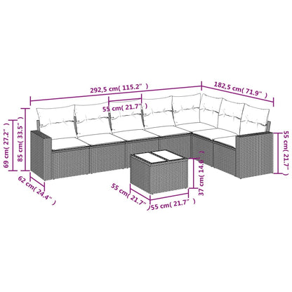 8-tlg. Garten-Sofagarnitur mit Kissen Grau Poly Rattan - Pazzar.ch