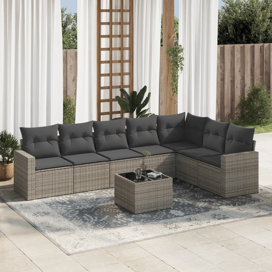 8-tlg. Garten-Sofagarnitur mit Kissen Grau Poly Rattan - Pazzar.ch