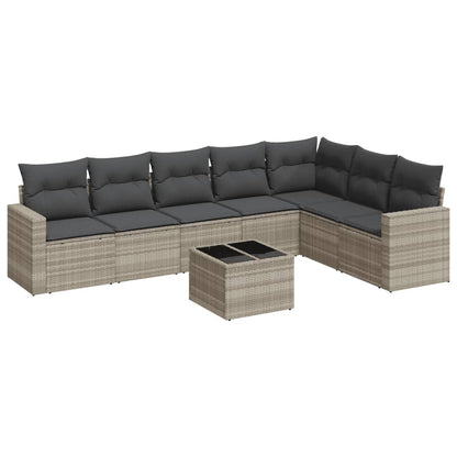 8-tlg. Garten-Sofagarnitur mit Kissen Hellgrau Poly Rattan - Pazzar.ch
