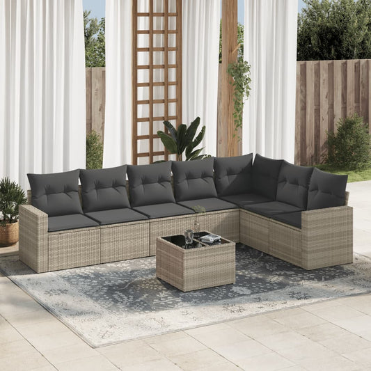 8-tlg. Garten-Sofagarnitur mit Kissen Hellgrau Poly Rattan - Pazzar.ch