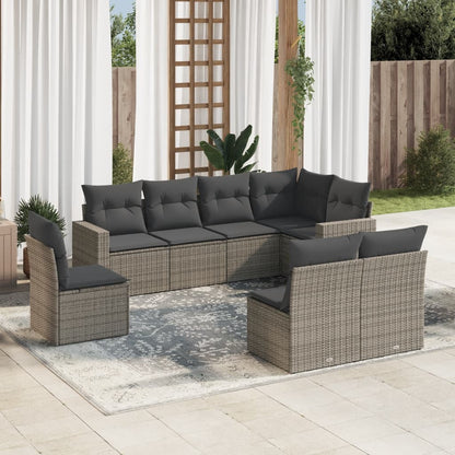 8-tlg. Garten-Sofagarnitur mit Kissen Grau Poly Rattan - Pazzar.ch