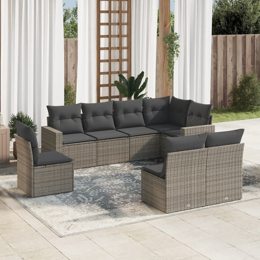 8-tlg. Garten-Sofagarnitur mit Kissen Grau Poly Rattan - Pazzar.ch