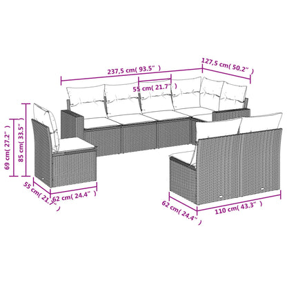 8-tlg. Garten-Sofagarnitur mit Kissen Hellgrau Poly Rattan - Pazzar.ch