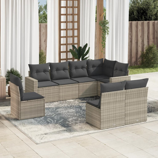 8-tlg. Garten-Sofagarnitur mit Kissen Hellgrau Poly Rattan - Pazzar.ch