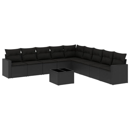 10-tlg. Garten-Sofagarnitur mit Kissen Schwarz Poly Rattan - Pazzar.ch