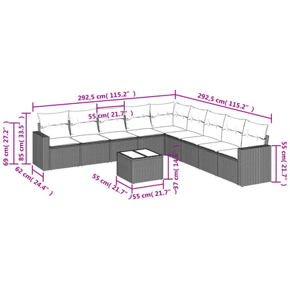 10-tlg. Garten-Sofagarnitur mit Kissen Schwarz Poly Rattan - Pazzar.ch