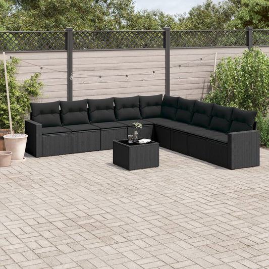 10-tlg. Garten-Sofagarnitur mit Kissen Schwarz Poly Rattan - Pazzar.ch