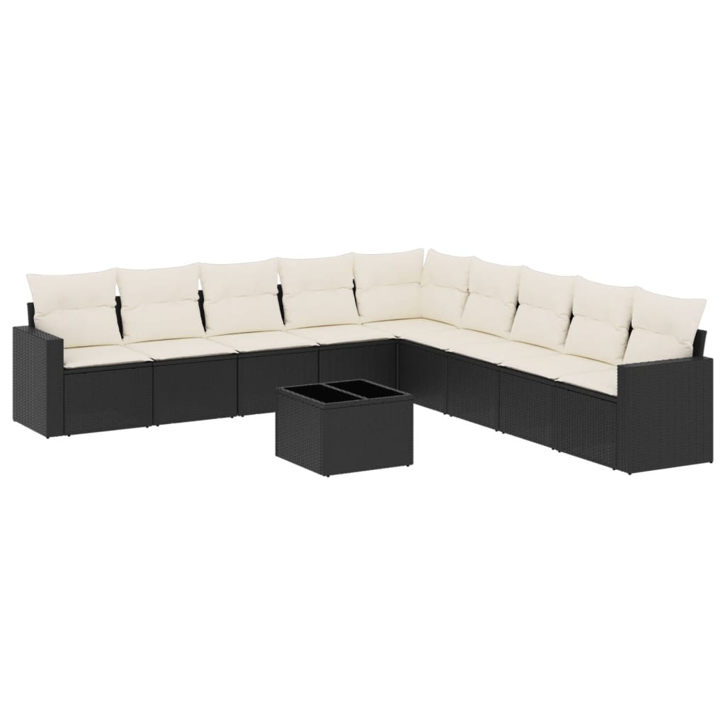 10-tlg. Garten-Sofagarnitur mit Kissen Schwarz Poly Rattan - Pazzar.ch