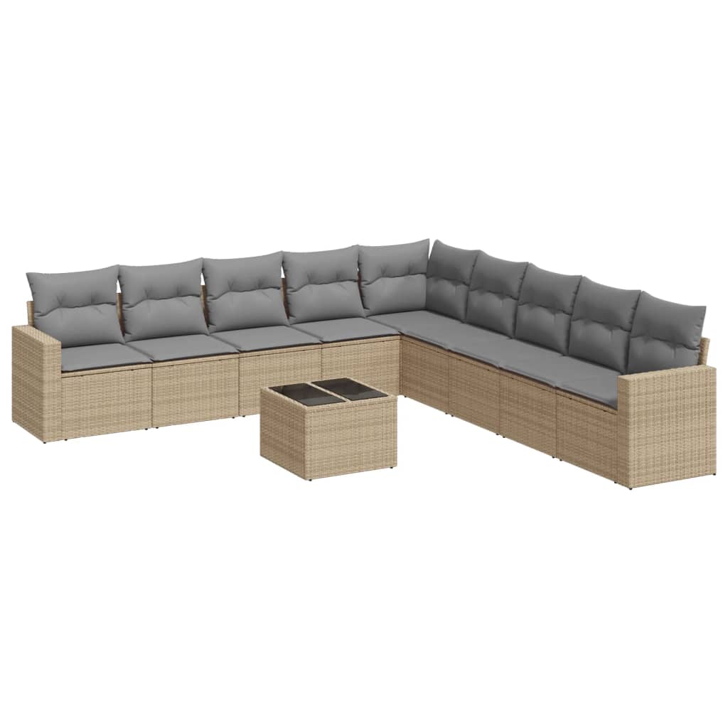 10-tlg. Garten-Sofagarnitur mit Kissen Beige Poly Rattan - Pazzar.ch