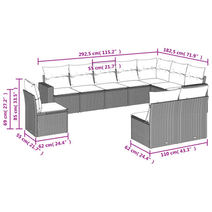 10-tlg. Garten-Sofagarnitur mit Kissen Schwarz Poly Rattan - Pazzar.ch