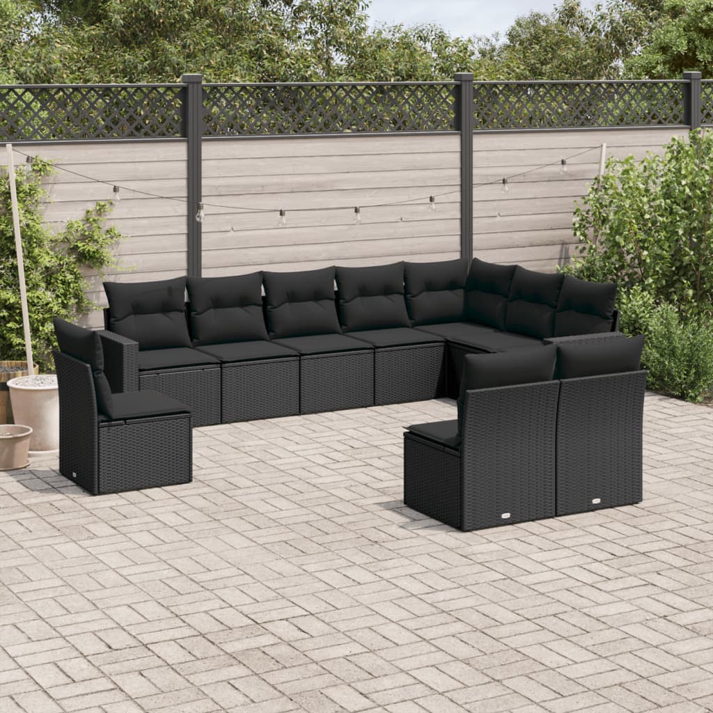 10-tlg. Garten-Sofagarnitur mit Kissen Schwarz Poly Rattan - Pazzar.ch