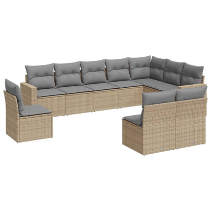 10-tlg. Garten-Sofagarnitur mit Kissen Beige Poly Rattan - Pazzar.ch