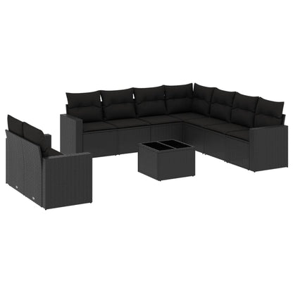 10-tlg. Garten-Sofagarnitur mit Kissen Schwarz Poly Rattan - Pazzar.ch