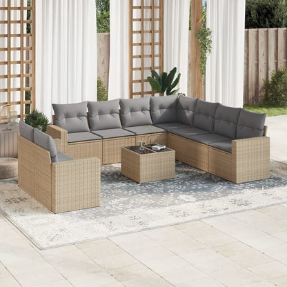 10-tlg. Garten-Sofagarnitur mit Kissen Beige Poly Rattan - Pazzar.ch