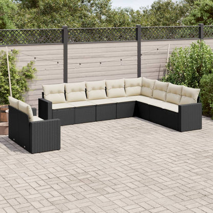 10-tlg. Garten-Sofagarnitur mit Kissen Schwarz Poly Rattan - Pazzar.ch