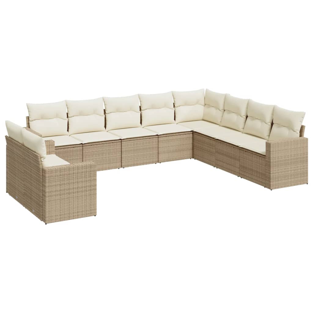 10-tlg. Garten-Sofagarnitur mit Kissen Beige Poly Rattan - Pazzar.ch