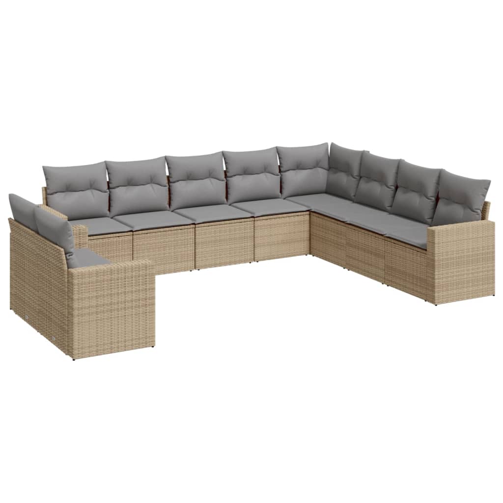 10-tlg. Garten-Sofagarnitur mit Kissen Beige Poly Rattan - Pazzar.ch