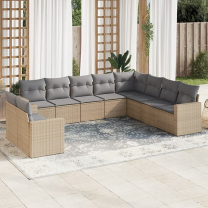 10-tlg. Garten-Sofagarnitur mit Kissen Beige Poly Rattan - Pazzar.ch