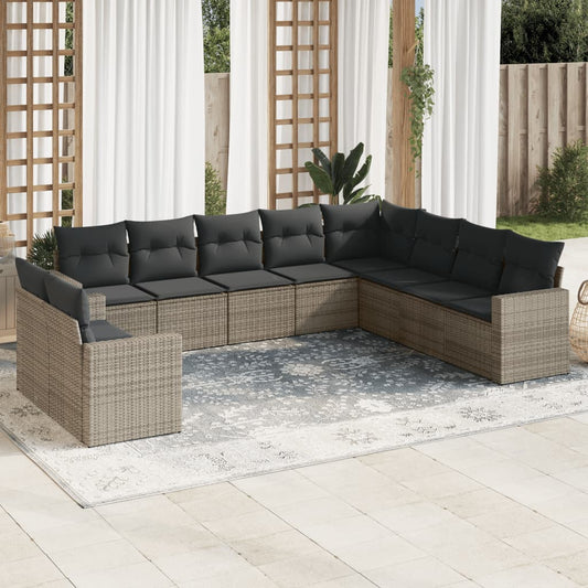 10-tlg. Garten-Sofagarnitur mit Kissen Grau Poly Rattan - Pazzar.ch