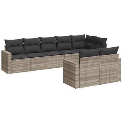 8-tlg. Garten-Sofagarnitur mit Kissen Hellgrau Poly Rattan - Pazzar.ch