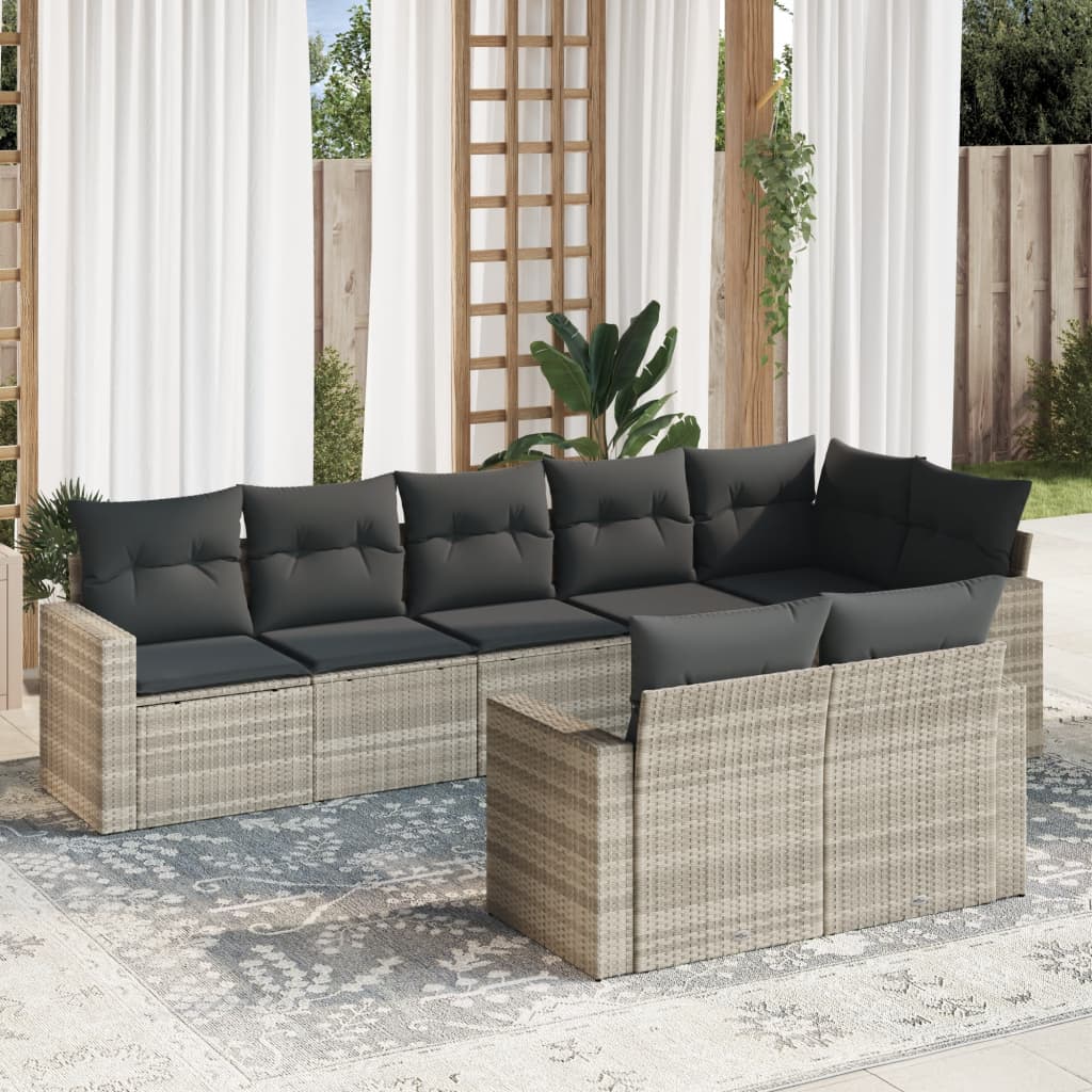 8-tlg. Garten-Sofagarnitur mit Kissen Hellgrau Poly Rattan - Pazzar.ch