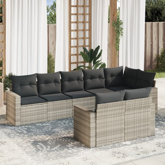 8-tlg. Garten-Sofagarnitur mit Kissen Hellgrau Poly Rattan - Pazzar.ch