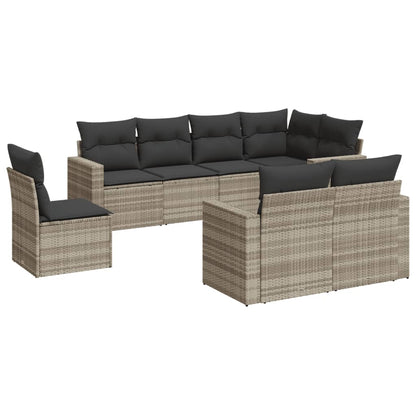 8-tlg. Garten-Sofagarnitur mit Kissen Hellgrau Poly Rattan - Pazzar.ch