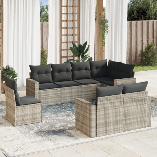 8-tlg. Garten-Sofagarnitur mit Kissen Hellgrau Poly Rattan - Pazzar.ch
