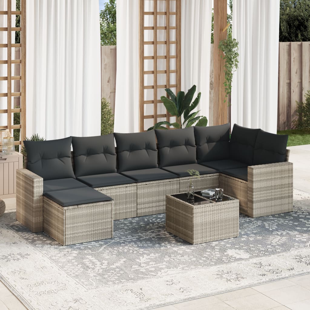 8-tlg. Garten-Sofagarnitur mit Kissen Hellgrau Poly Rattan - Pazzar.ch